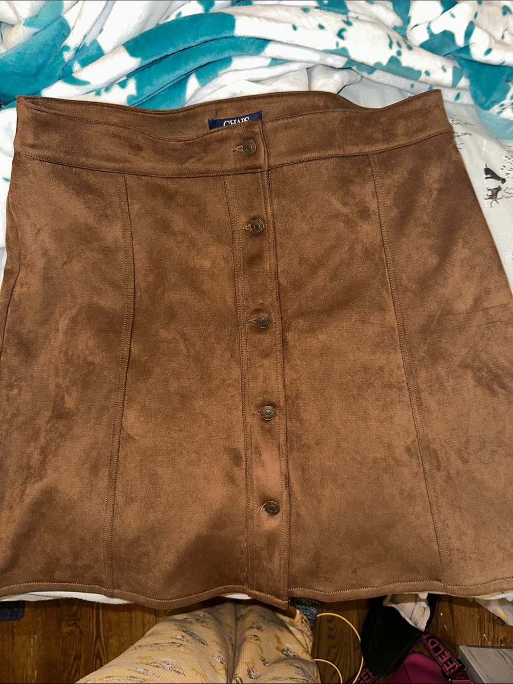 Chaps Brown Faux Suede Button-Front A-Line Skirt